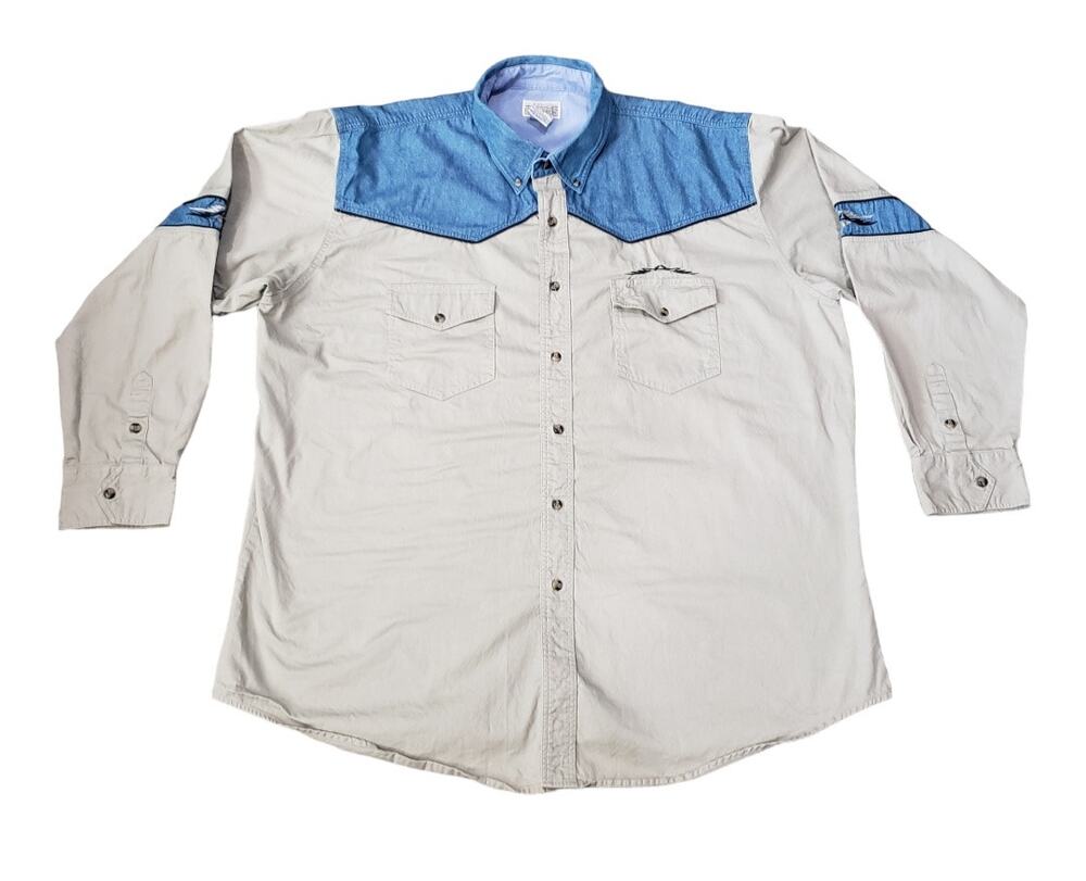 Vintage Express Rider Western Demin Long Sleeve Button Down Collared Shirt